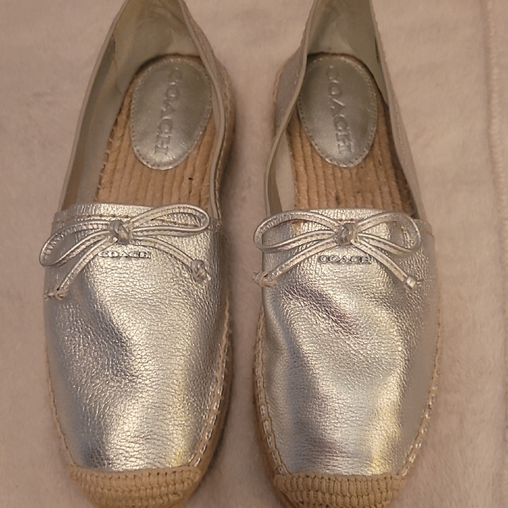 Coach Silver Espadrille Shoes with Shimmery Finish
